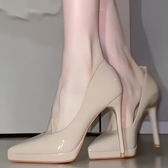 ベージュコーデ 優美な艶めきプラットフォームパンプス