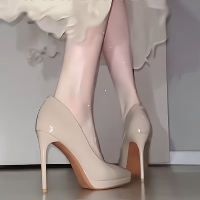ベージュコーデ 優美な艶めきプラットフォームパンプス