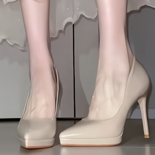 ベージュコーデ 優美な艶めきプラットフォームパンプス