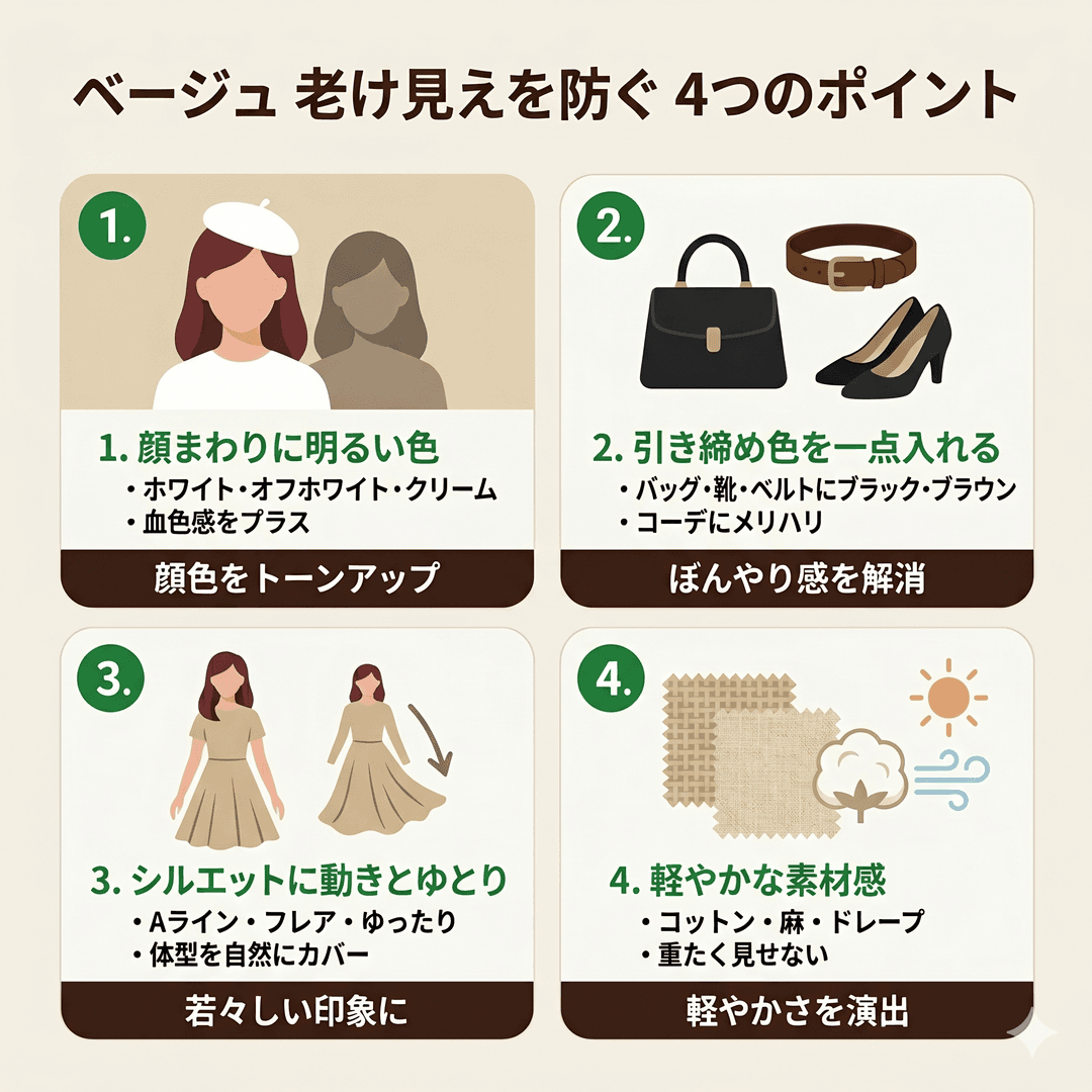 ベージュを着ると老けて見える、その原因と上品に見せる解決策