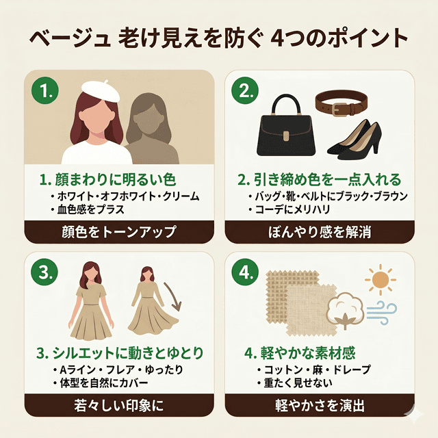 ベージュを着ると老けて見える、その原因と上品に見せる解決策
