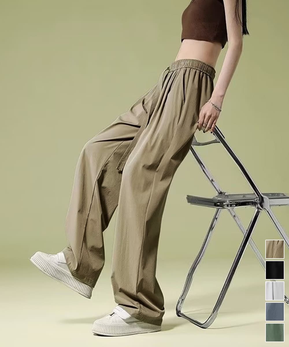 ベージュコーデ ワイドパンツ レディース ハイウエスト 美脚 体型カバー パンツ