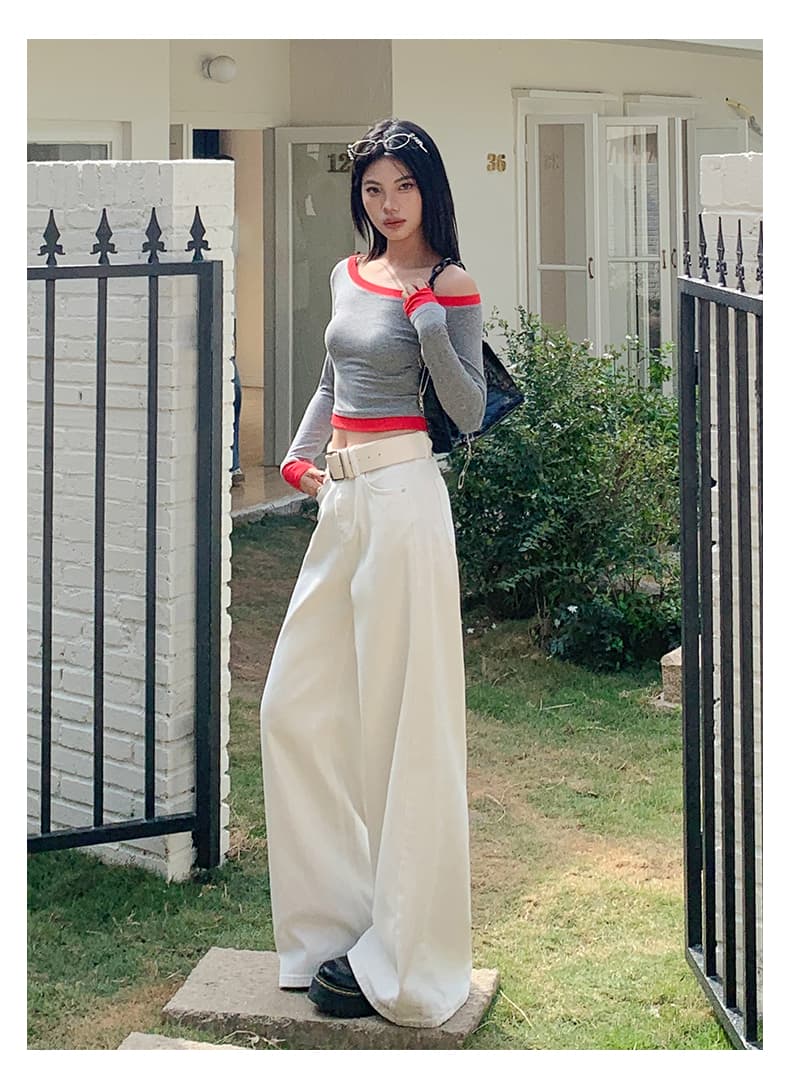 ベージュコーデ 優雅なワイドシルエットパンツ