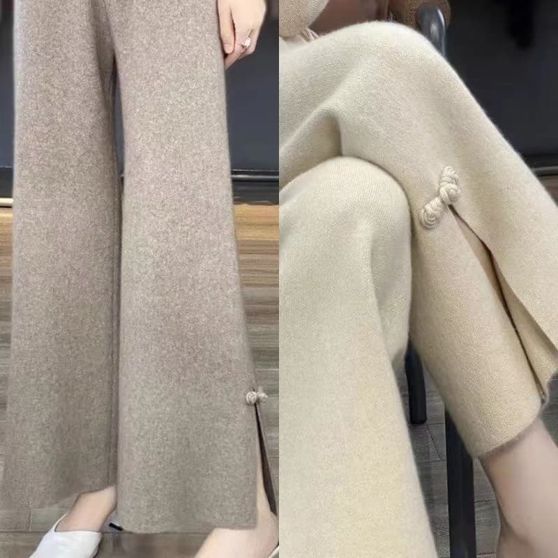 ベージュコーデ 華やかフロントスリットパンツ