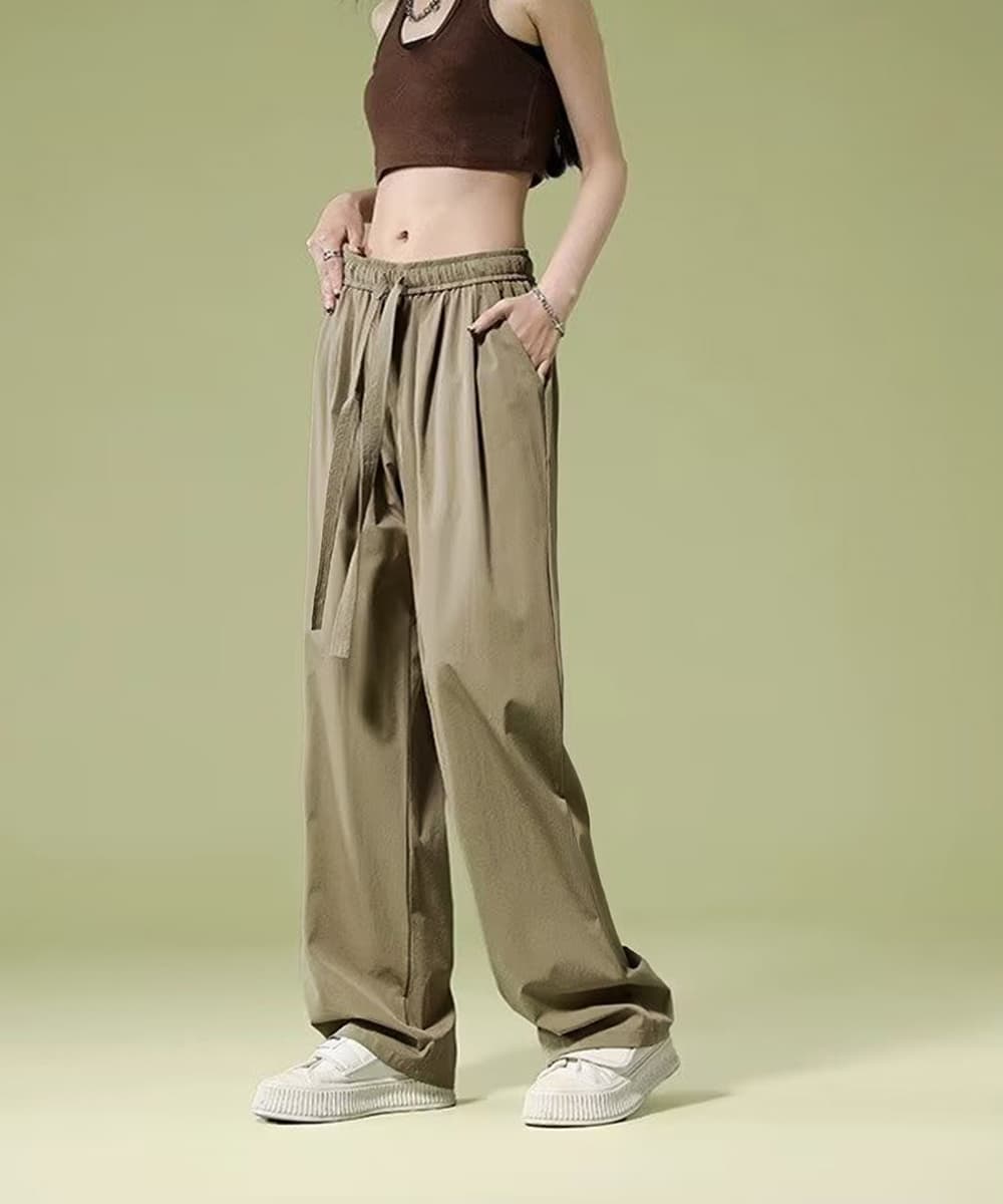 ベージュコーデ ワイドパンツ レディース ハイウエスト 美脚 体型カバー パンツ