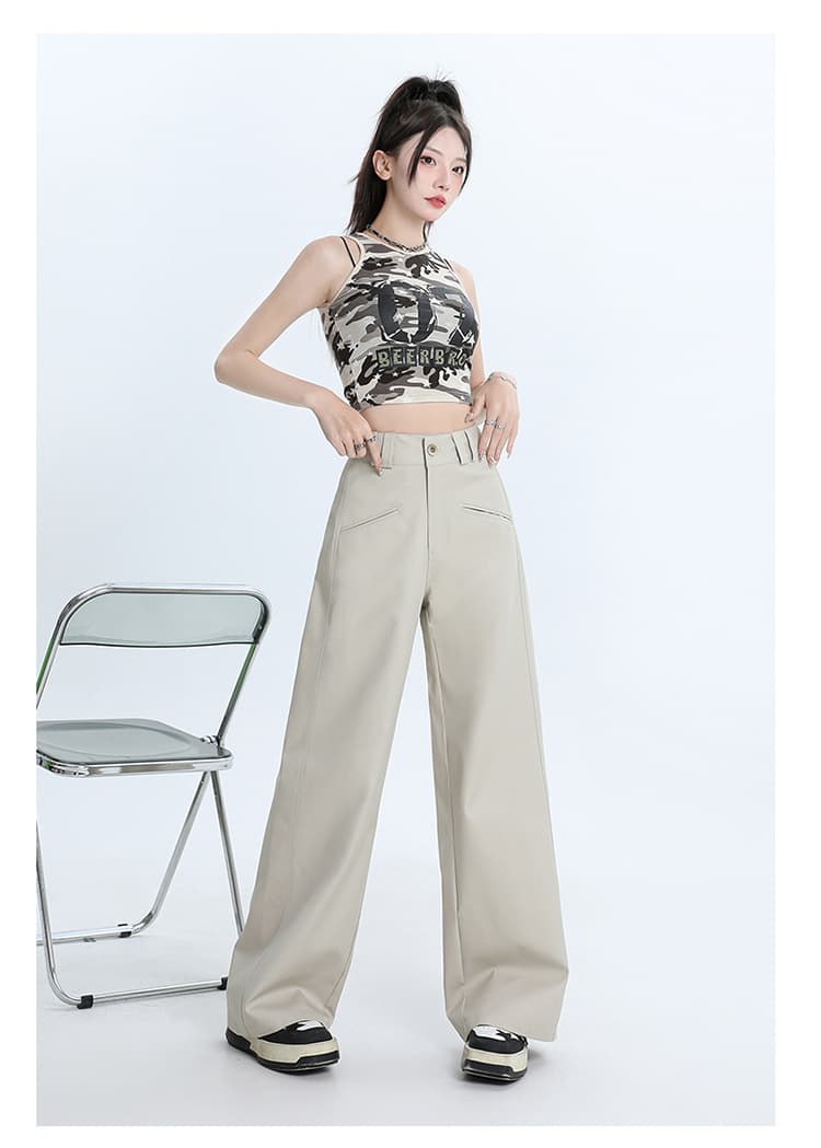 ベージュコーデ ハイウエストワイドパンツ