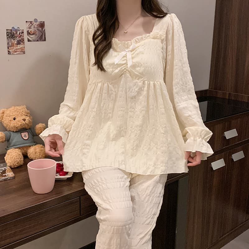 ベージュコーデ お姫様風 たっぷりギャザー パジャマ上下セット