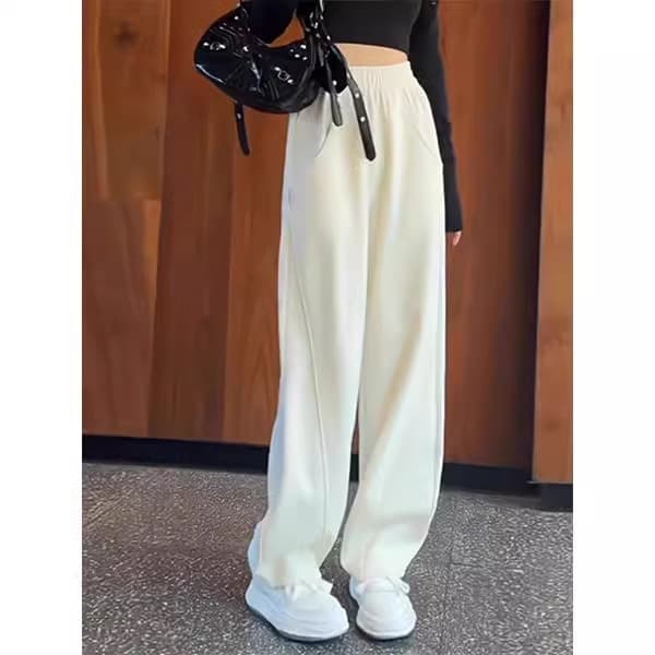 ベージュコーデ シンプルデイリーワイドパンツ