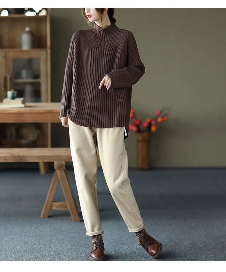 ベージュコーデ ゆったりテーパード ウエスト楽々パンツ