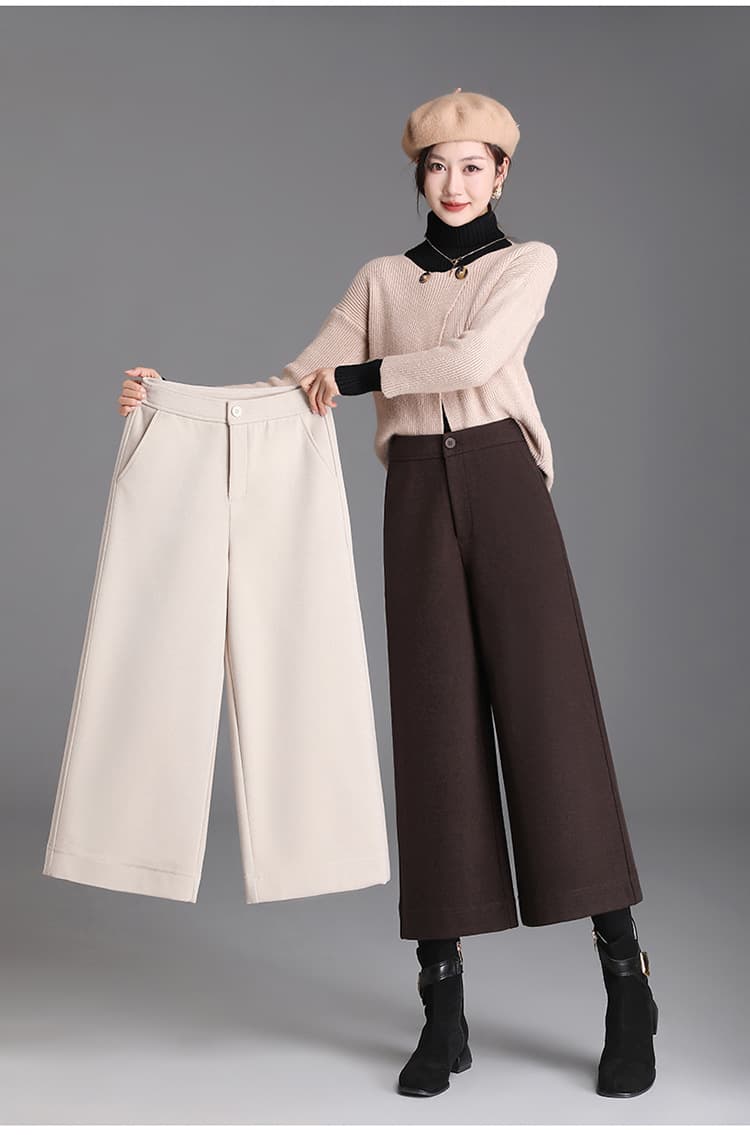 ベージュコーデ ゆったりワイドクロップドパンツ