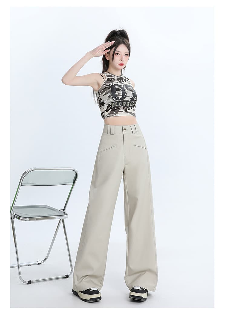 ベージュコーデ ハイウエストワイドパンツ