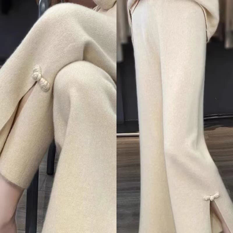 ベージュコーデ 華やかフロントスリットパンツ