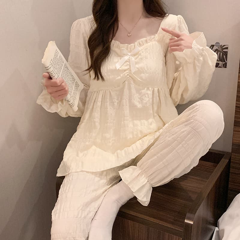 ベージュコーデ お姫様風 たっぷりギャザー パジャマ上下セット