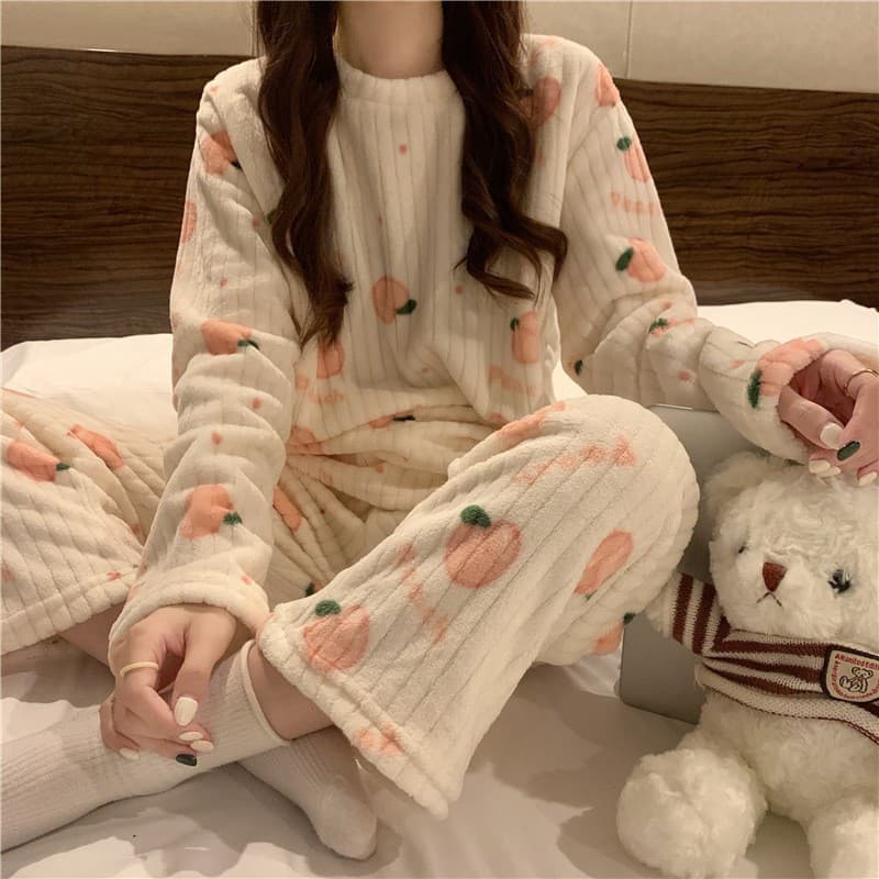 ベージュコーデ もこもこみかんパジャマ上下セット